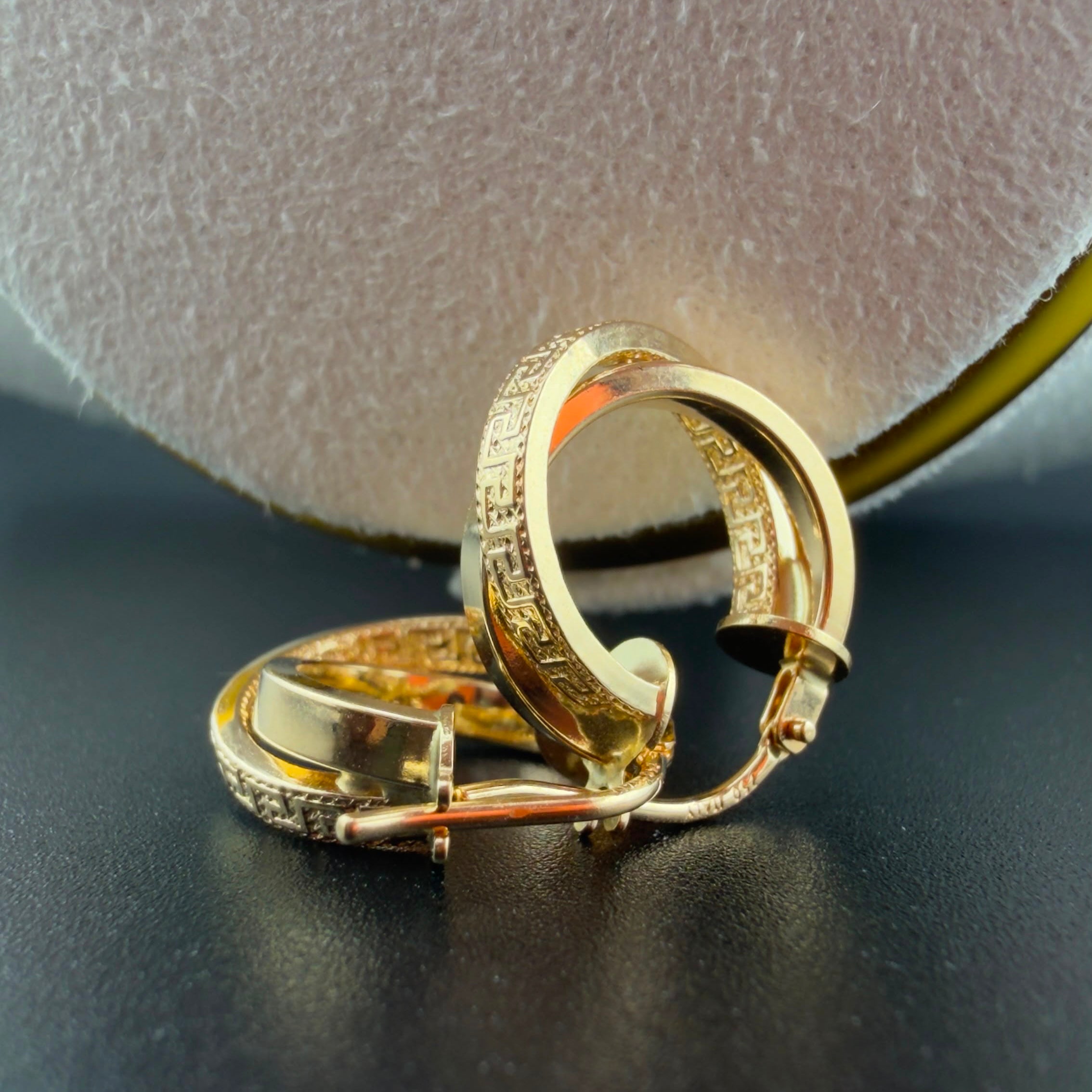 Greek Key Huggie Earrings Hoop 18k.