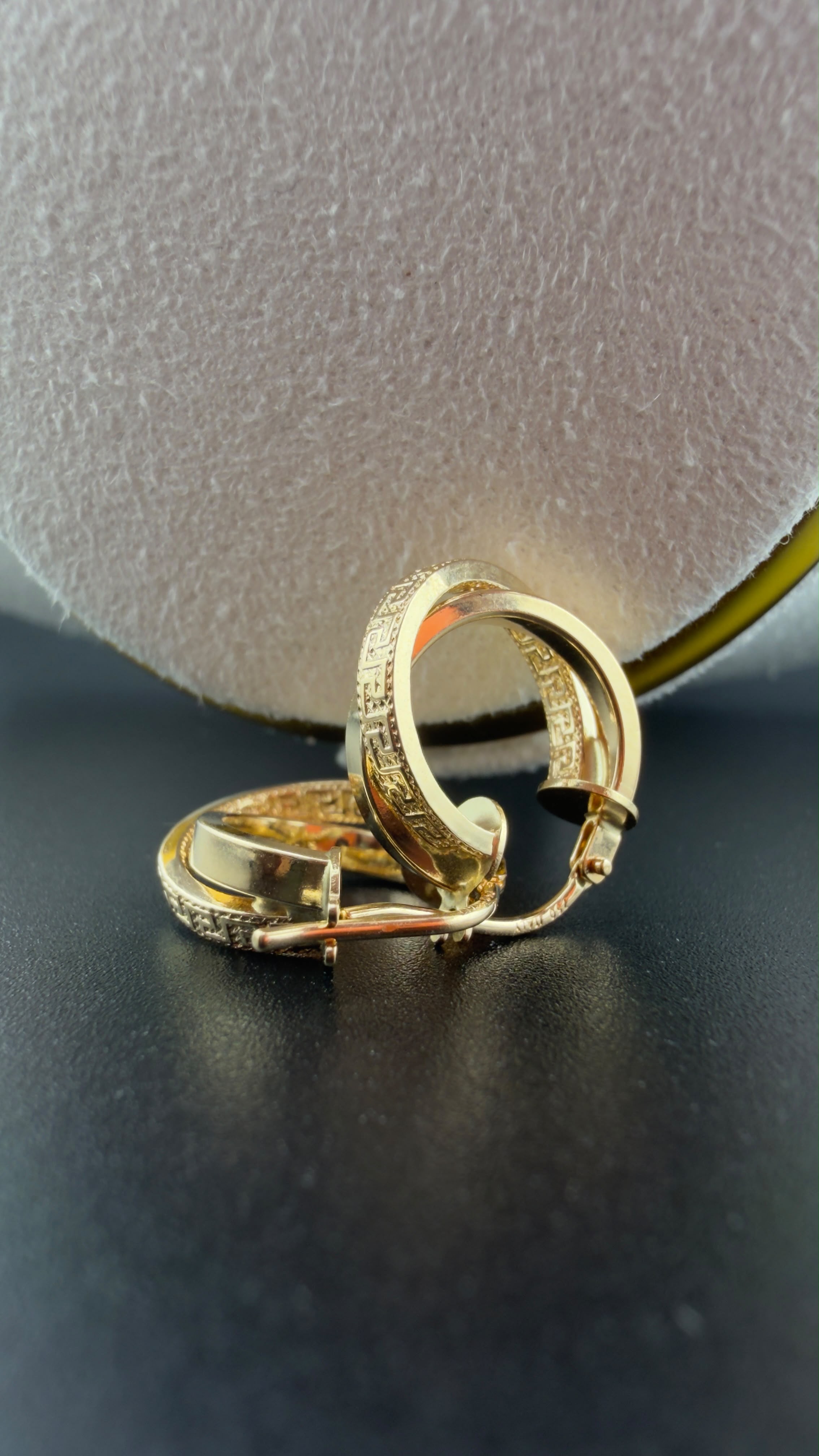 Greek Key Huggie Earrings Hoop 18k.