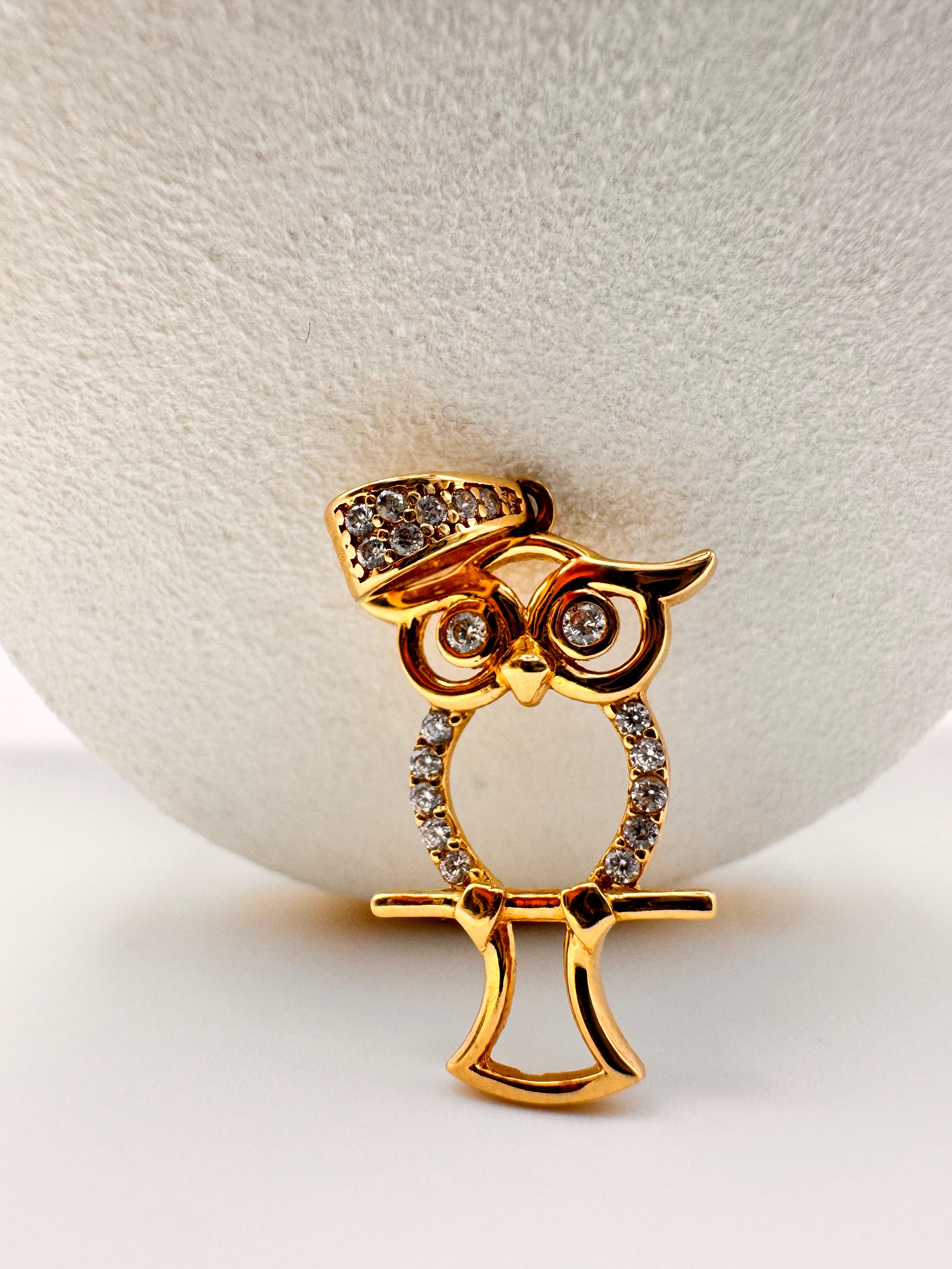 Owl Zirconia Pendant 18k